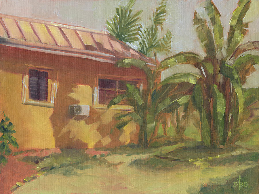 Yellow Cottage by the Bay Painting by David Bader