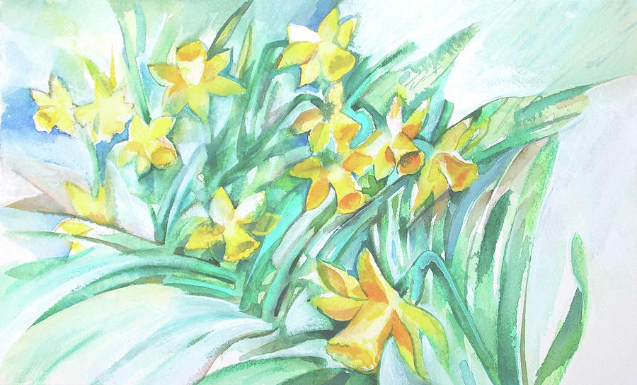 Yellow Daffodils in the garden Painting by Katya Atanasova