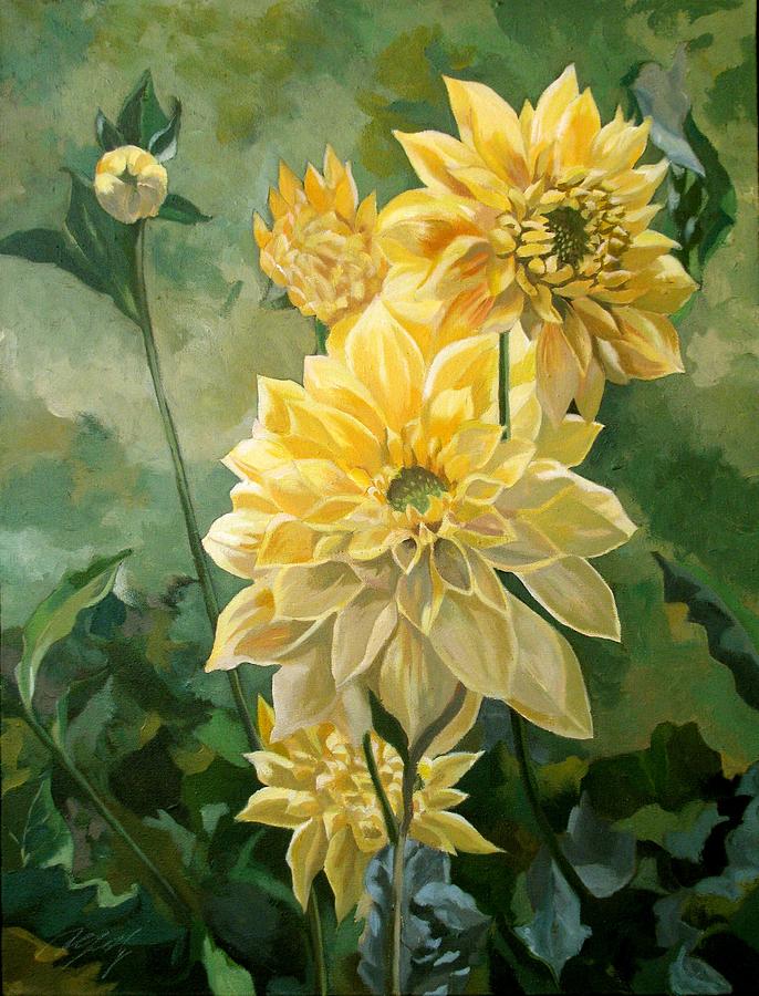 Yellow Dahlias  Painting by Alfred Ng