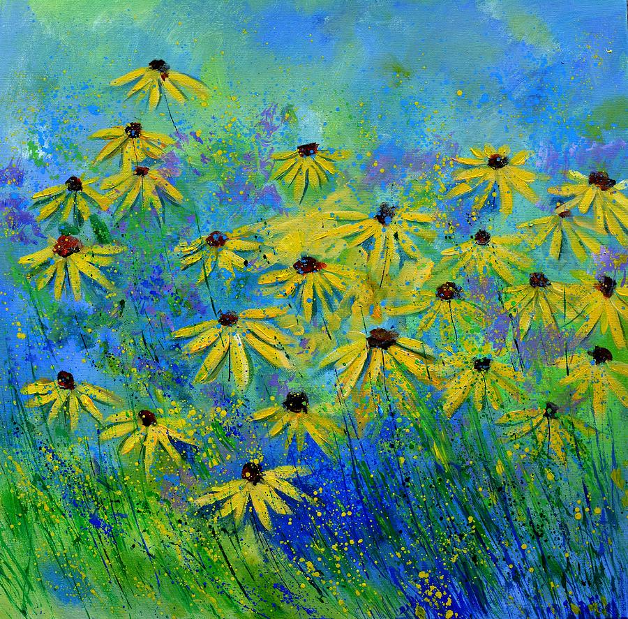 Yellow daisies in my garden Painting by Pol Ledent