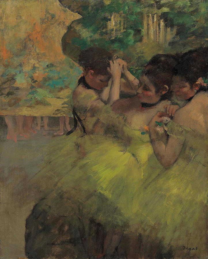 Yellow Dancers -In the Wings-. Edgar Degas, French, 1834-1917. Painting by Hilaire Germain Edgar Degas