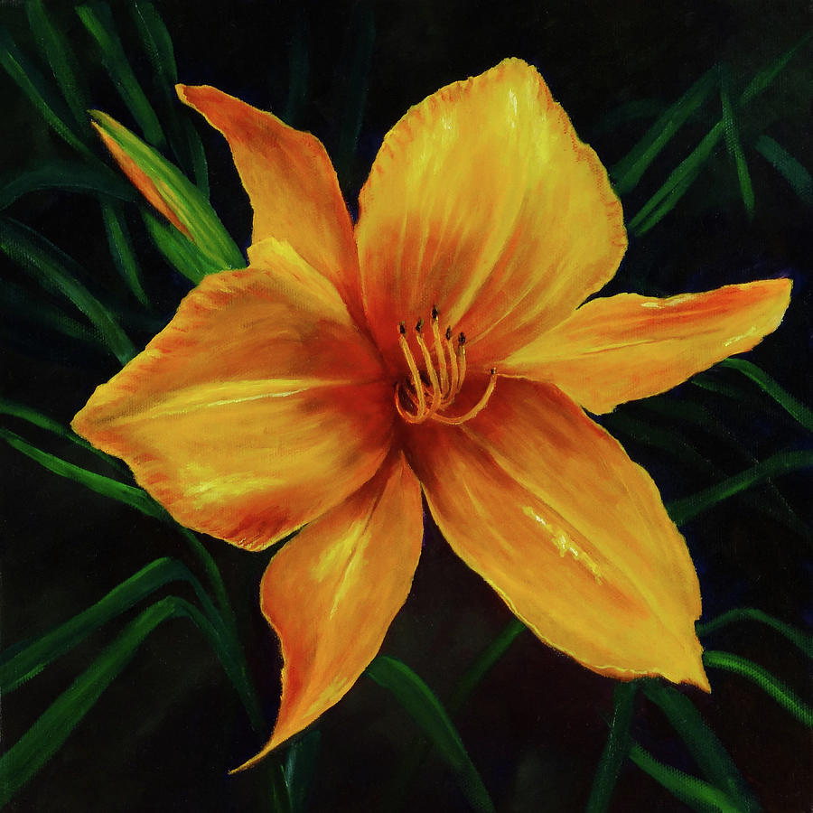 Yellow Daylily Painting by Vicki Rees