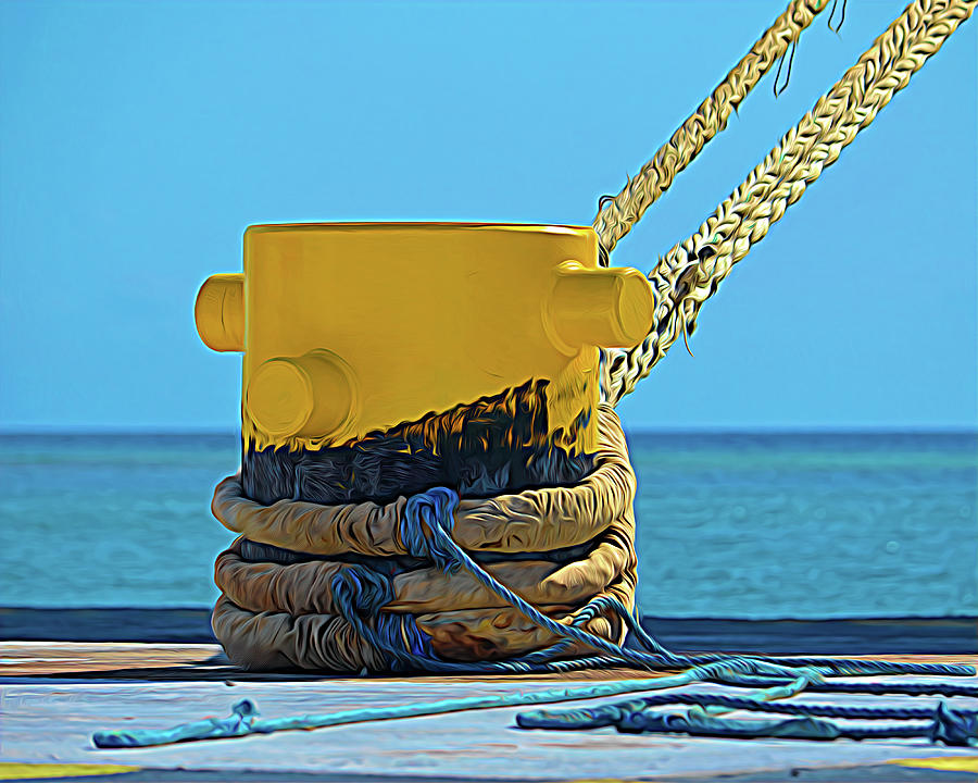Yellow Dock Bollard Expressionism As Oranjestad Photograph