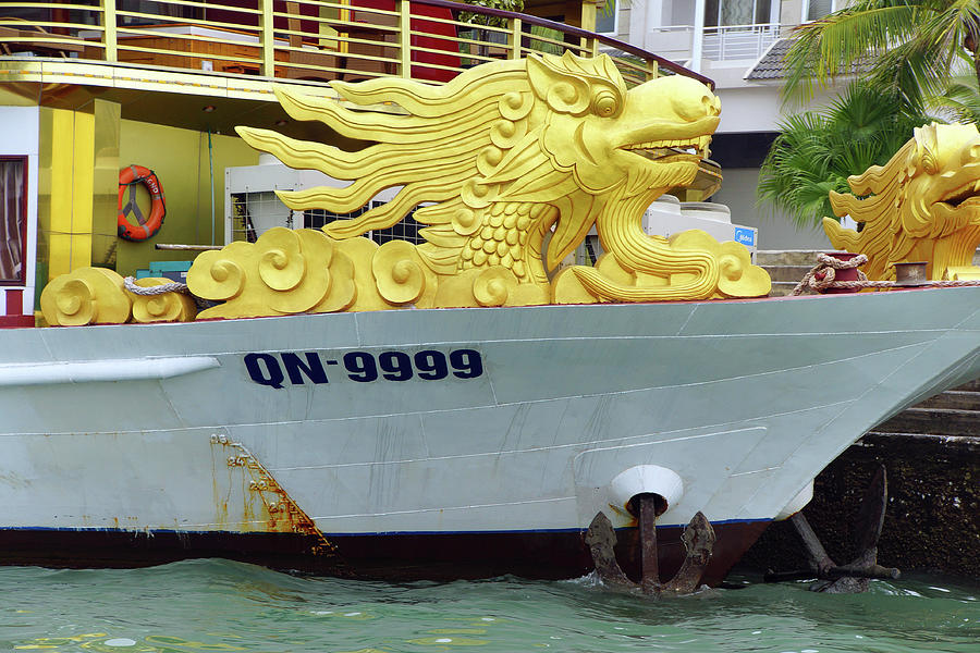 #aYearForArt Yellow dragon head on prow of boat Photograph by Steve Estvanik