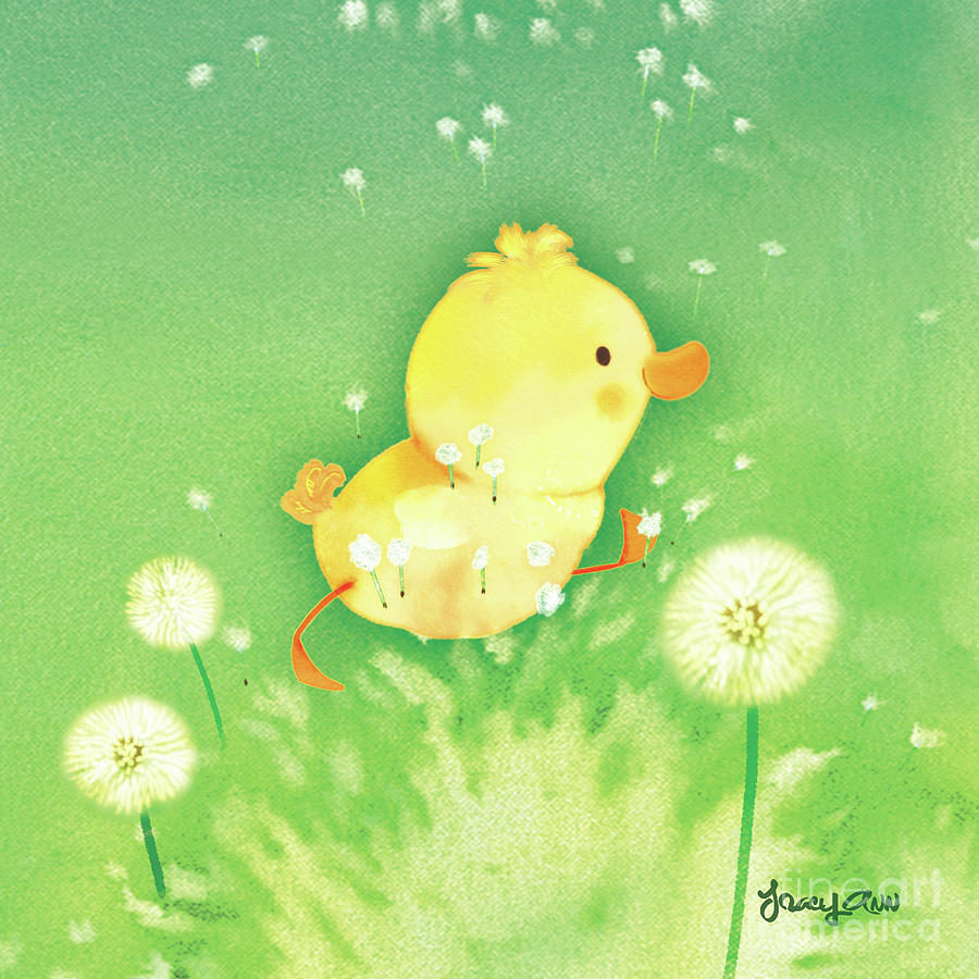 Yellow Ducky Dandelions Painting by Tracy Herrmann