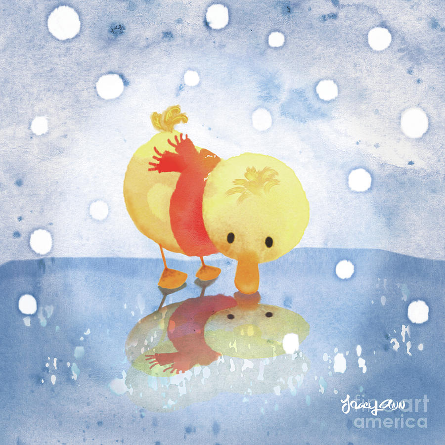 Yellow Ducky Snowflakes Painting by Tracy Herrmann