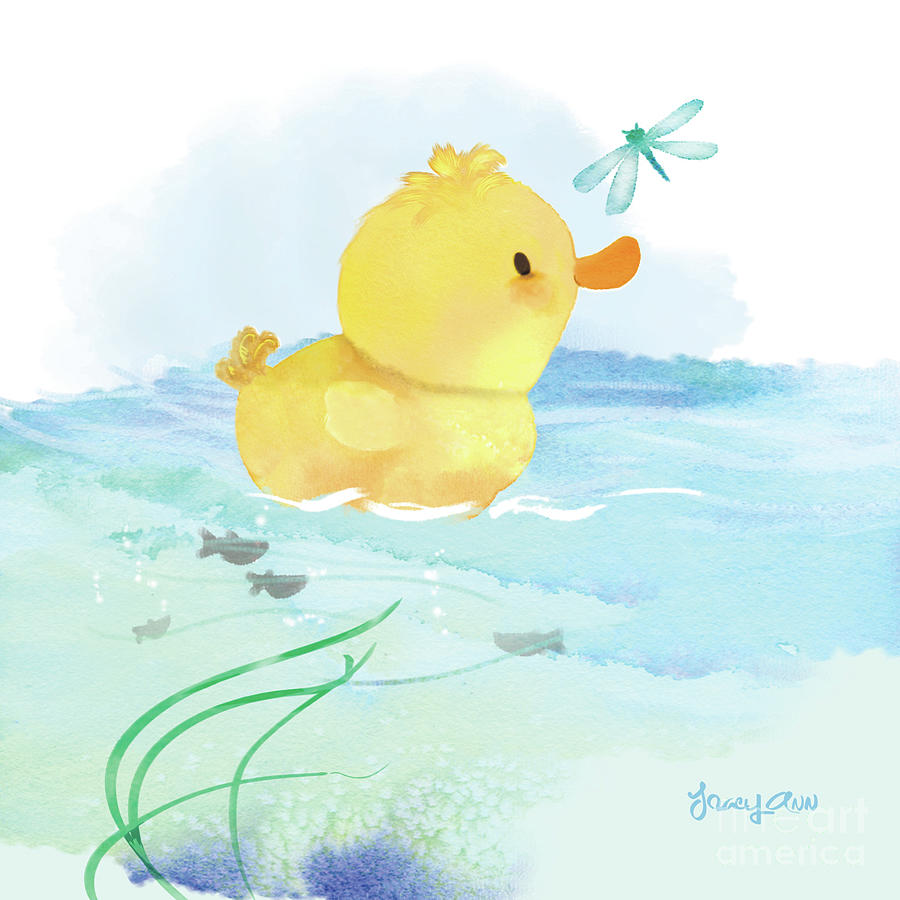 Yellow Ducky Swim Painting by Tracy Herrmann