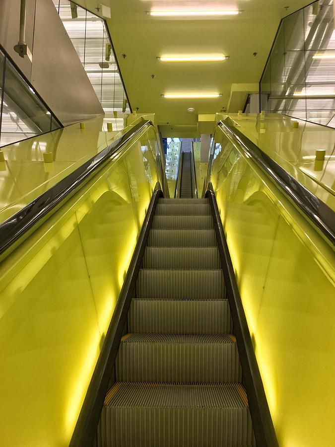 Yellow Library Escalators 2 Photograph by Jerry Abbott