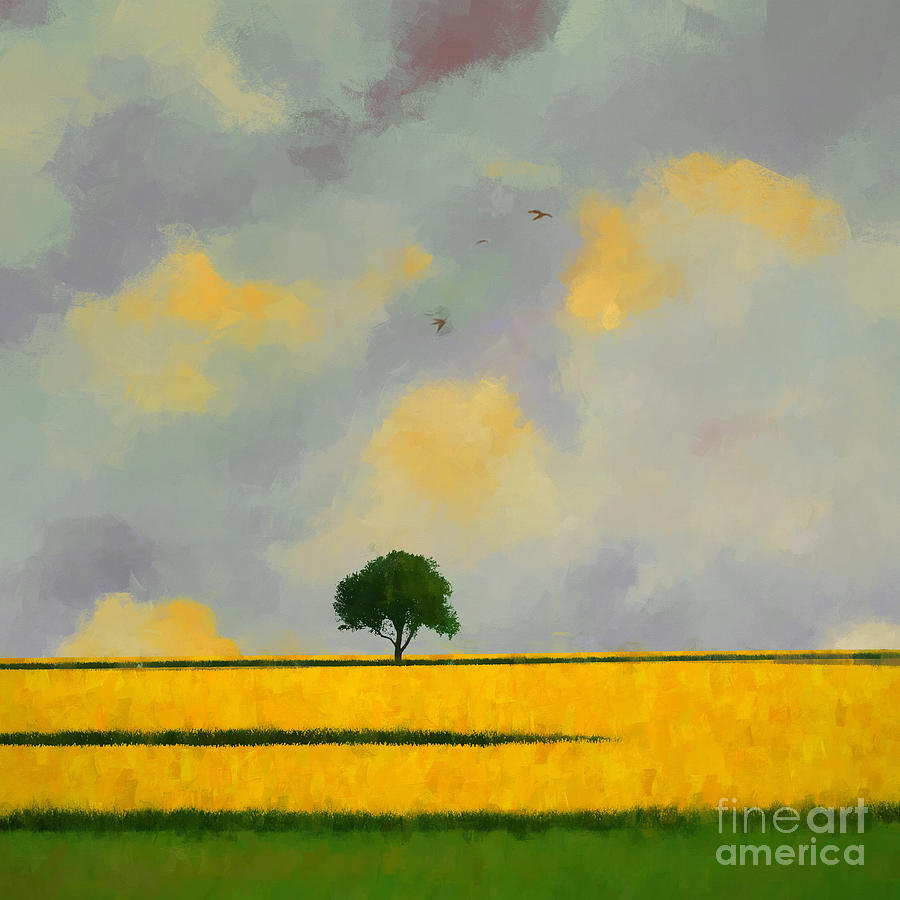 Yellow Fields And A Tree Painting by Gull G
