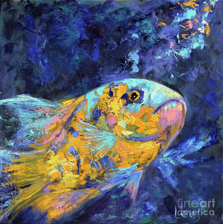 Yellow Fish In Deep Water Fish Painting Painting By Olena Leus - Fine 