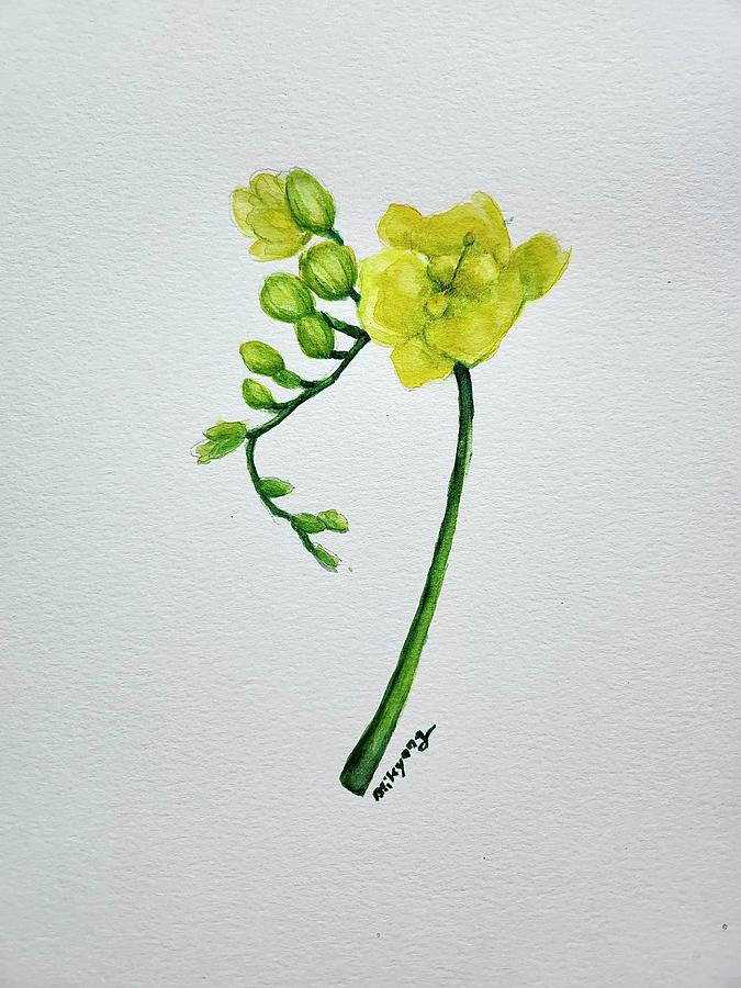 Yellow Flower Painting by Mikyong Rodgers