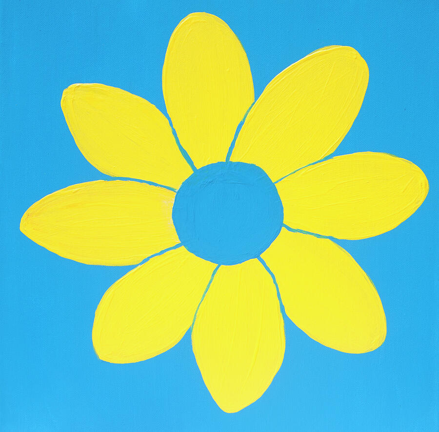 Yellow flower on blue background painting Painting by Irina Afonskaya