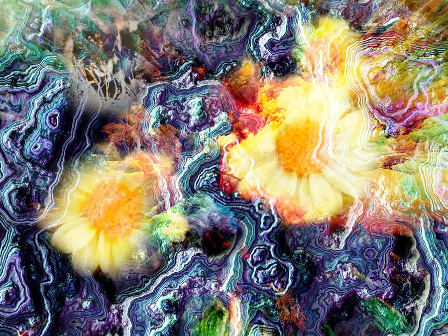 Yellow Flowers and My Cat Abstract  Digital Art by Kathleen Boyles