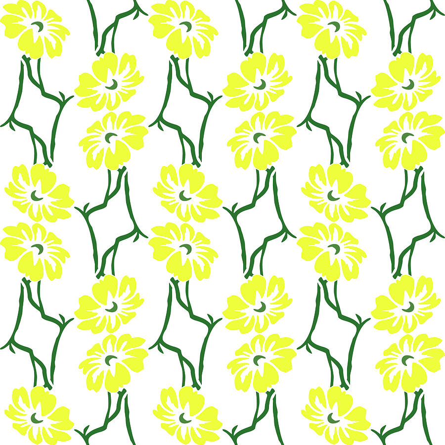Yellow Flowers With Green Seamless Pattern Drawing