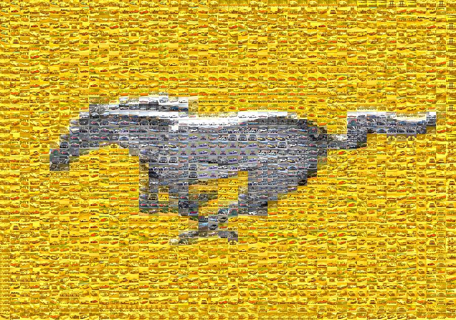 Yellow Ford Mustang Logo Photo Mosaic Digital Art by The Cartist - Clive Botha
