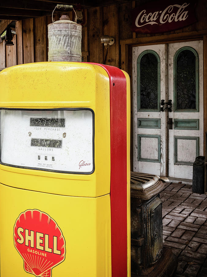 Yellow Gas Pump at Island Grove Shell Station, Florida Photograph by Dawna Moore Photography