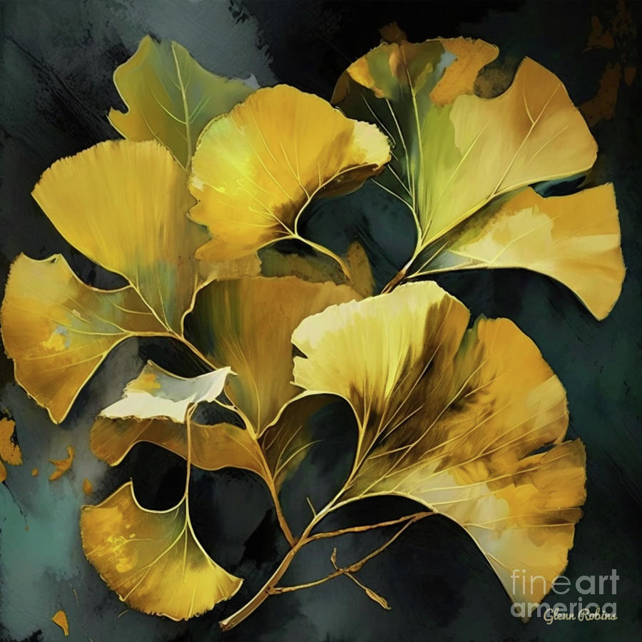 Yellow Ginkgo Leaves Digital Art by Glenn Robins