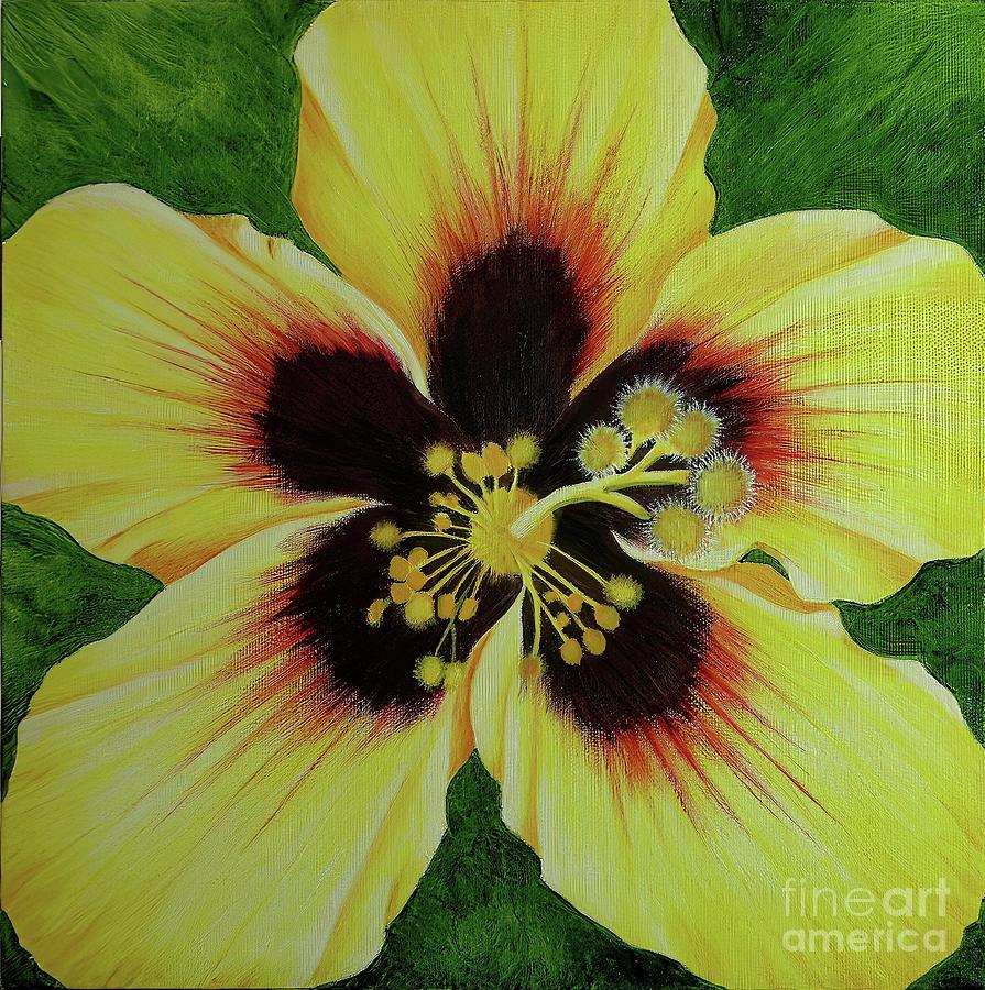 Yellow Flowers Painting - Yellow Hibiscus Macro by Mary Deal