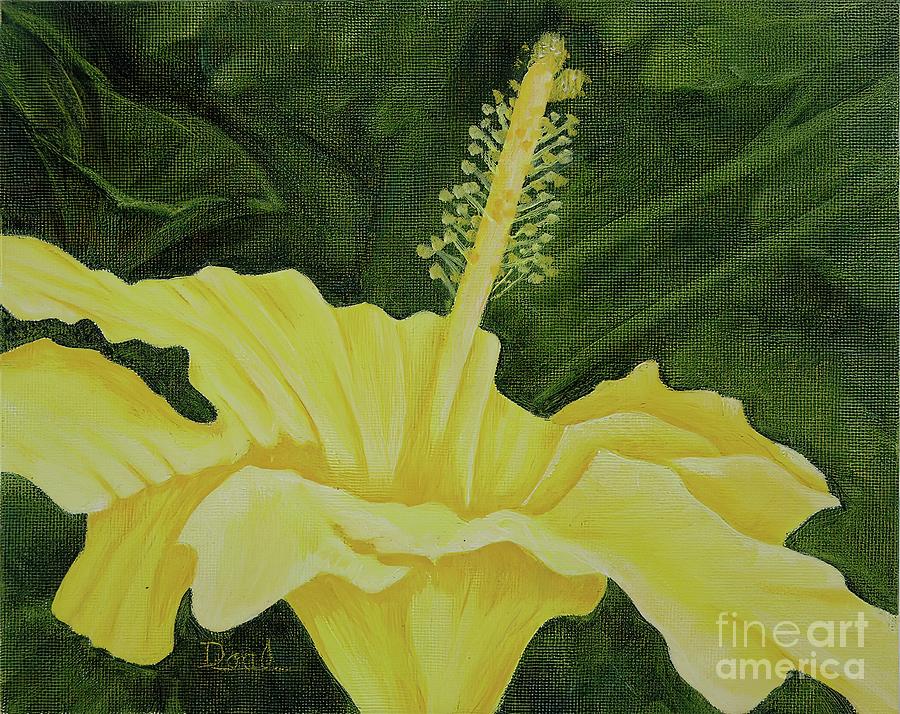 Flower Painting - Yellow Hibiscus Opening To The Morning by Mary Deal