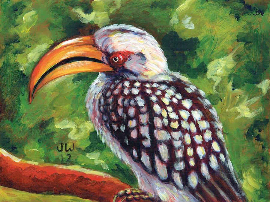 Yellow hornbill Painting by June Walker