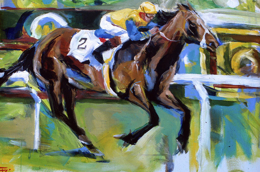 Yellow Horse Rider Painting by John Gholson