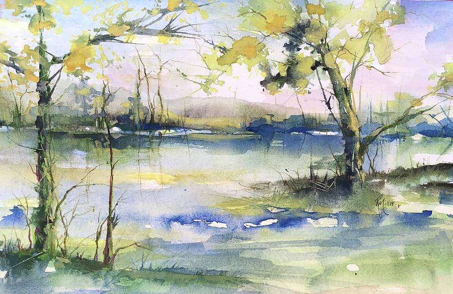 Yellow Inspired Lake Blessings Painting by Robin Miller-Bookhout