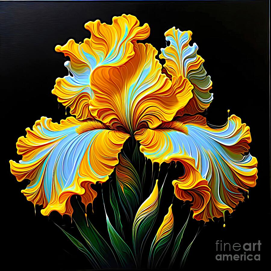 Yellow Iris Flower with Acrylic Pour and Expressionist Effects Digital Art by Rose Santuci-Sofranko
