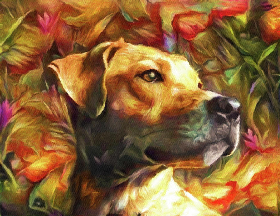 Flower Digital Art - Yellow Lab Good Dog by Susan Maxwell Schmidt