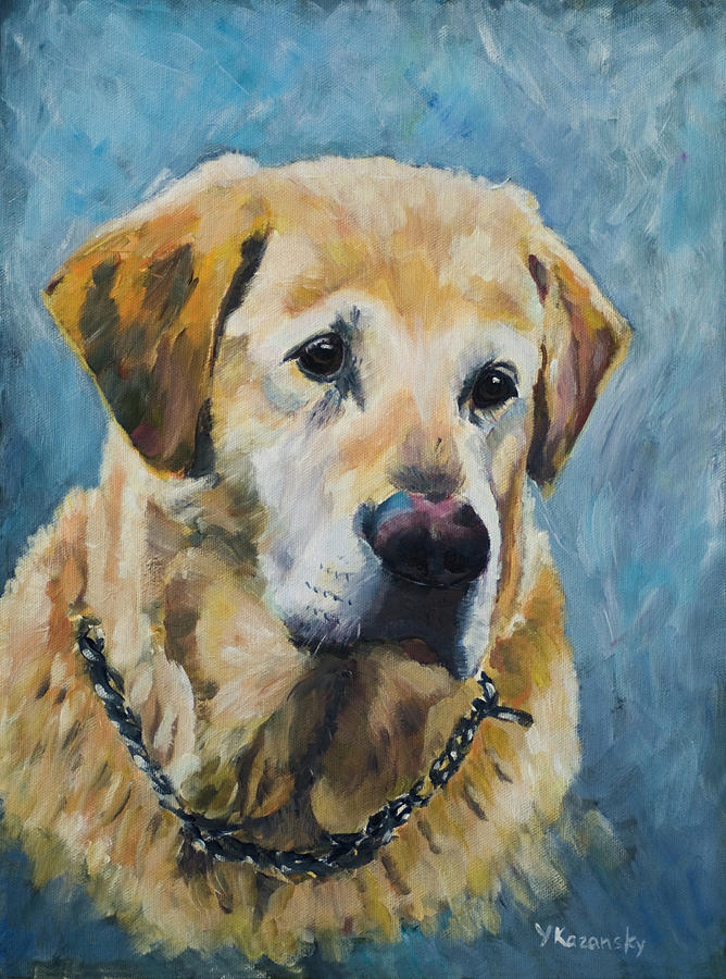 Yellow Labrador Portrait Painting by Yulia Kazansky