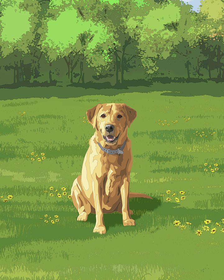 Dogs Painting - Yellow Labrador Retriever Hunting Dog in Field by Crista Forest