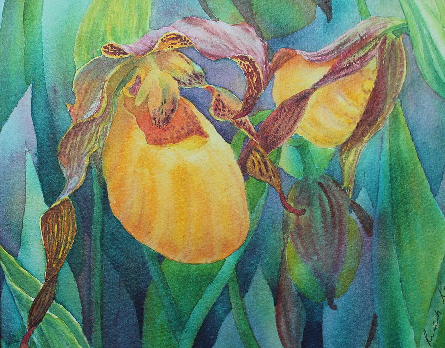 Yellow Lady Slipper Painting by Ruth Kamenev