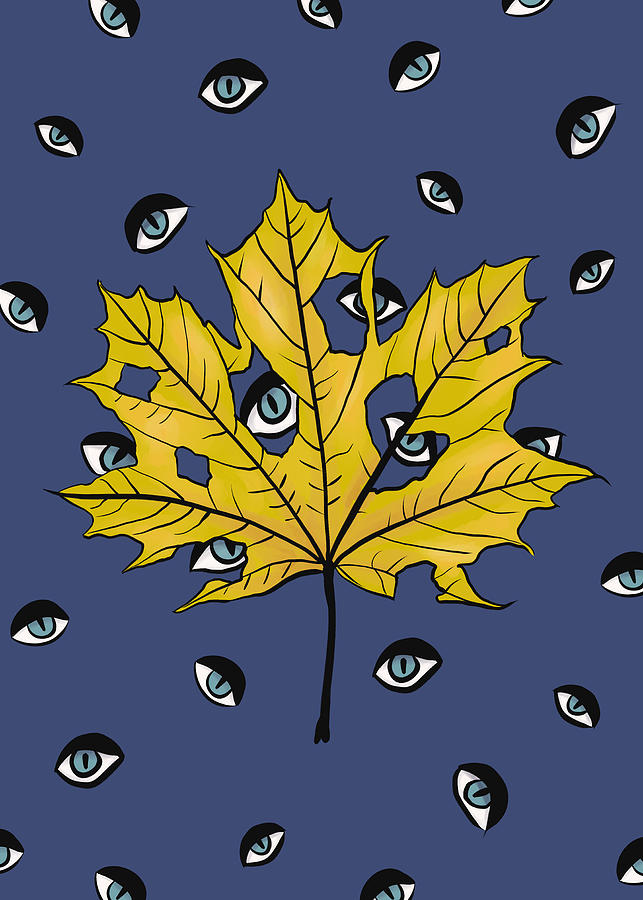 Yellow Leaf Creepy Eyes Pattern Digital Art by Boriana Giormova