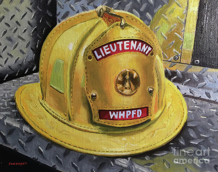 Truck Painting - Yellow Lieutenants Fire Helmet by Paul Walsh