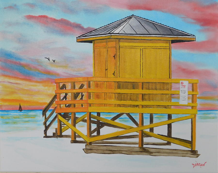 Yellow Lifeguard Stand On Siesta Key Beach Painting by Lloyd Dobson ...