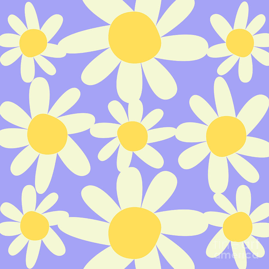 Yellow, Lilac, and Cream Floral Pattern Design  Digital Art by Christie Olstad