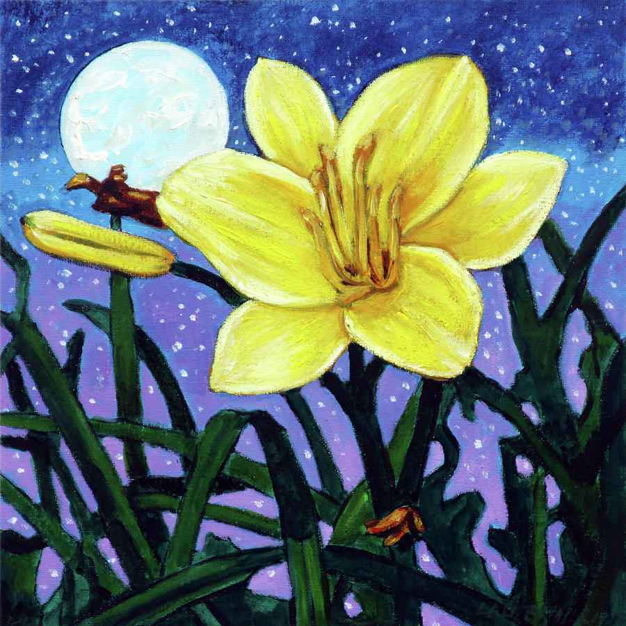 Yellow Lily in Moonlight Painting by John Lautermilch
