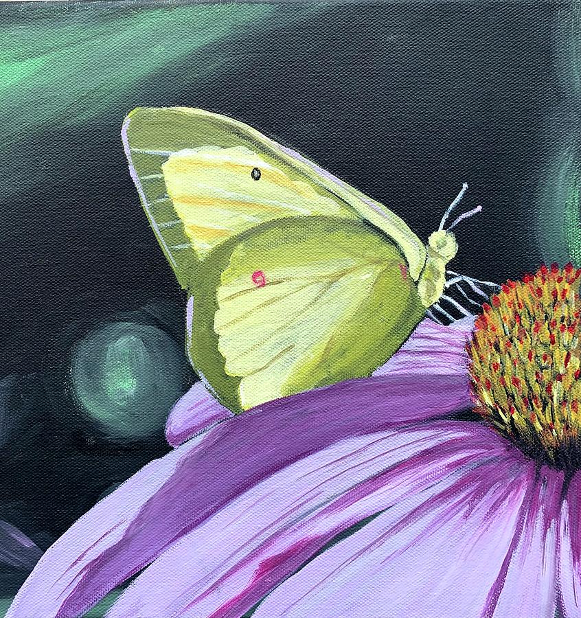 Yellow Moth Painting - Yellow Moth and Flower by Natalia Ciriaco