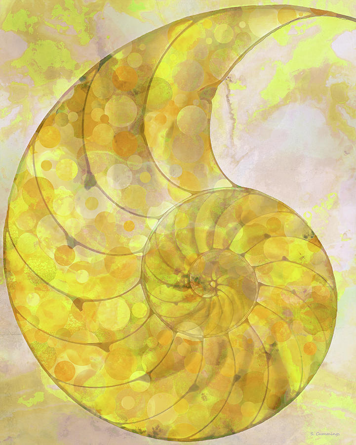 Yellow Nautilus Shell Art Painting by Sharon Cummings
