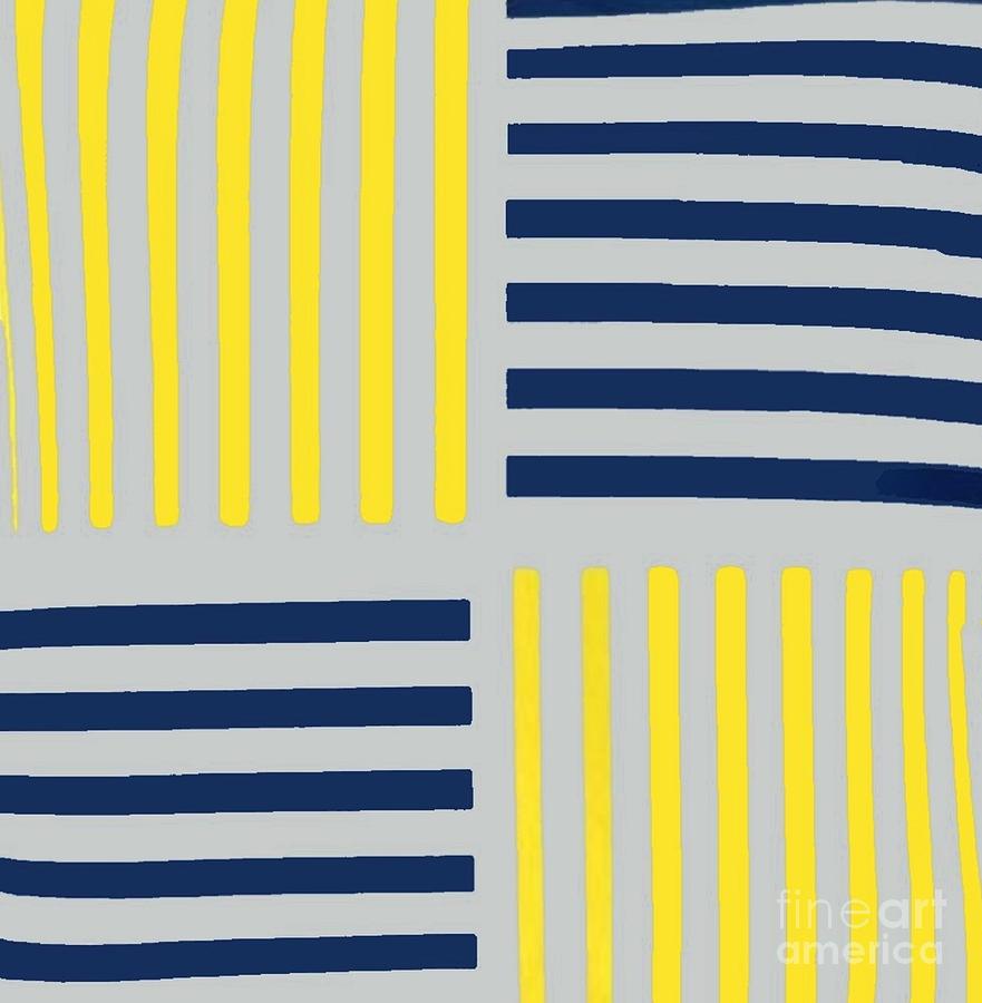 Yellow Navy Stripes Abstract  Painting by Vesna Antic