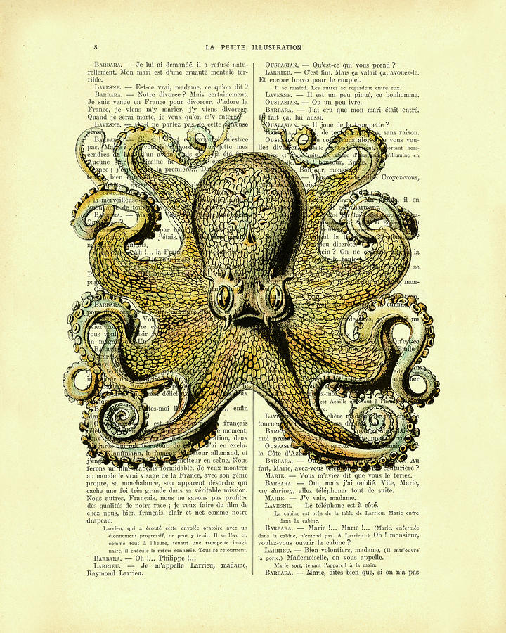 Yellow Octopus Mixed Media by Madame Memento - Fine Art America