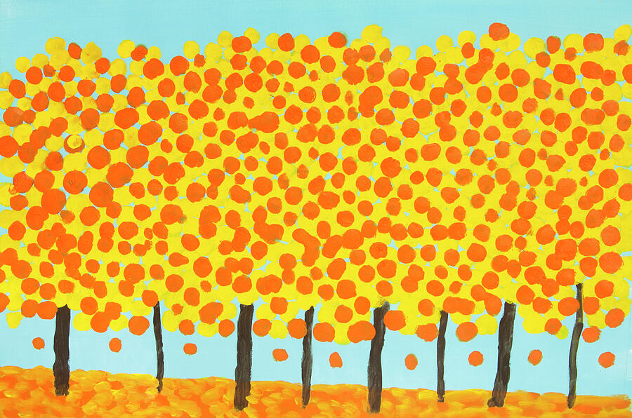 Yellow-orange autumn trees acrylic painting Painting by Irina Afonskaya