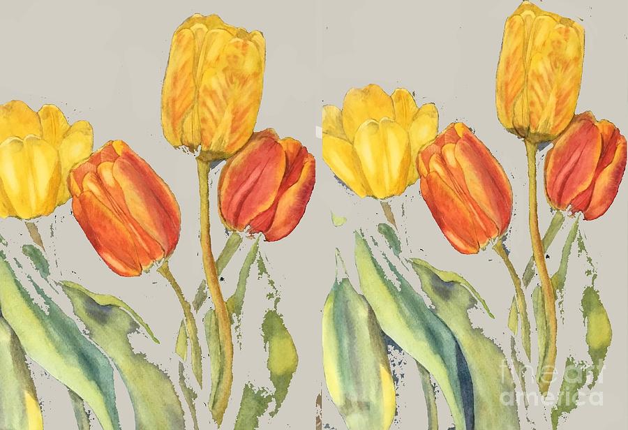 Yellow orange tulips - abstract flowers by Vesna Antic Painting by Vesna Antic