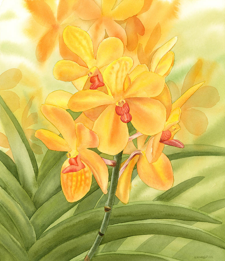 Yellow Orchid Painting by Espero Art
