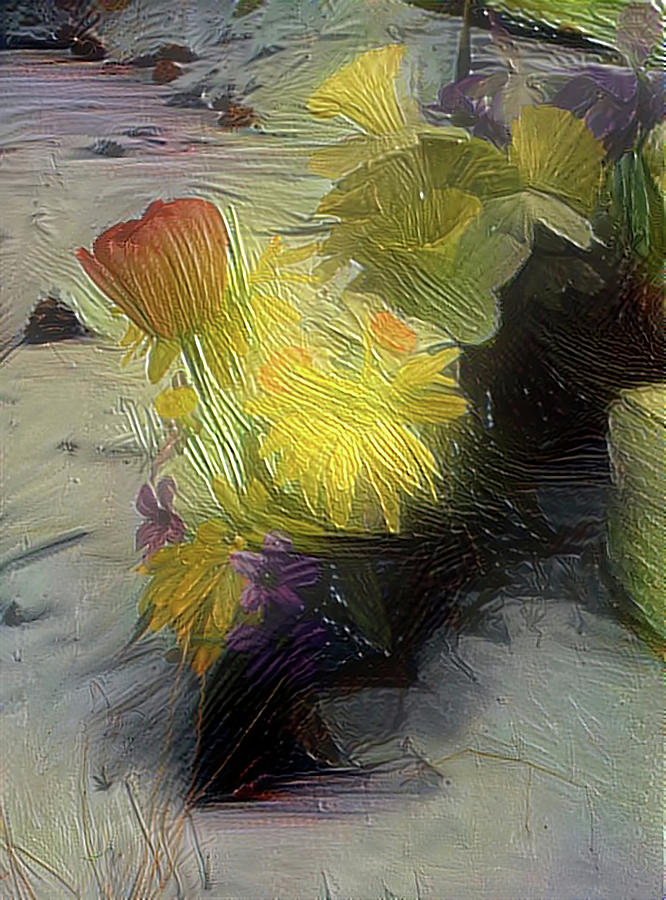Yellow painted flowers Digital Art by Cathy Anderson
