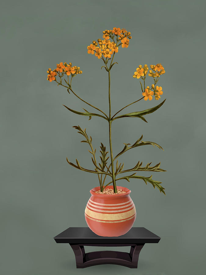 Yellow Painted Rings on A Beautiful Tera Cota Pot with Flowers Mixed Media by David Dehner