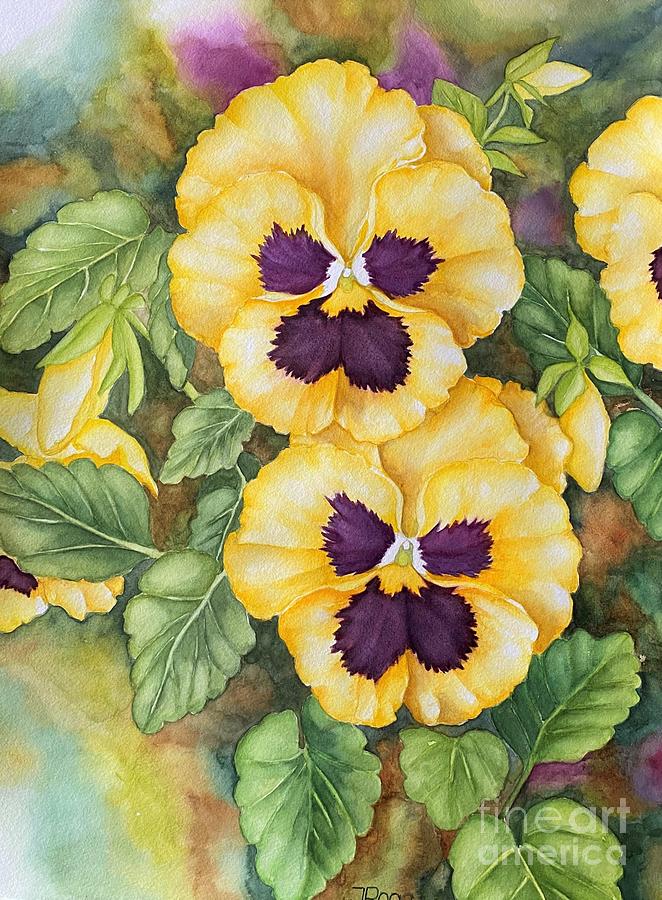 Yellow pansies, colorful smile Painting by Inese Poga