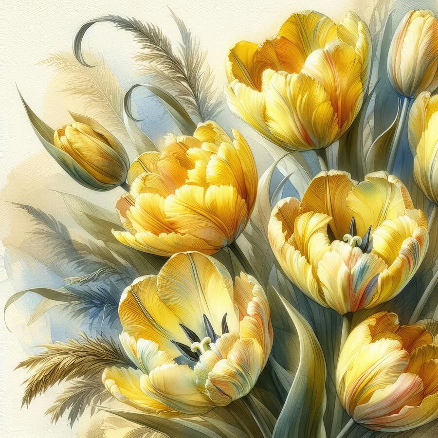 Tulip Digital Art - Yellow Parrot Tulips by Kim Hojnacki