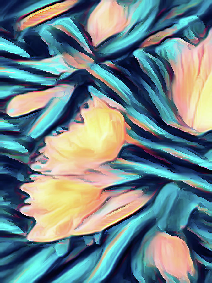 Yellow Peach Flowers on Blue Digital Art by Jan Garcia