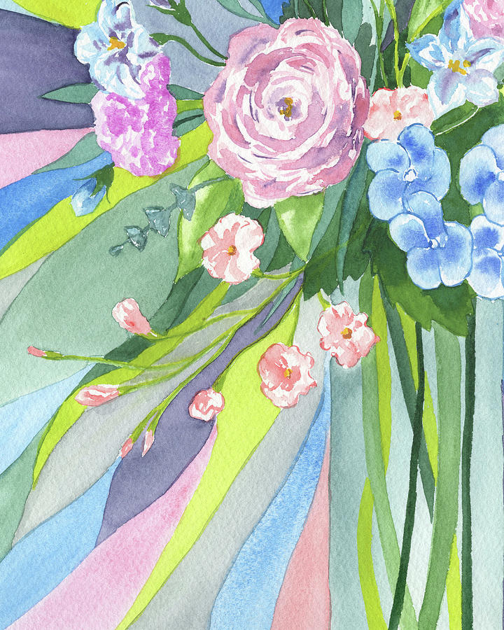 Yellow Pink Blue Beauty Of Flowers Ray Painting by Irina Sztukowski