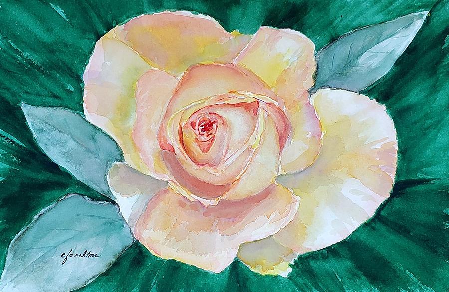 Yellow-Pink Rose - Watercolor Painting by Claudette Carlton